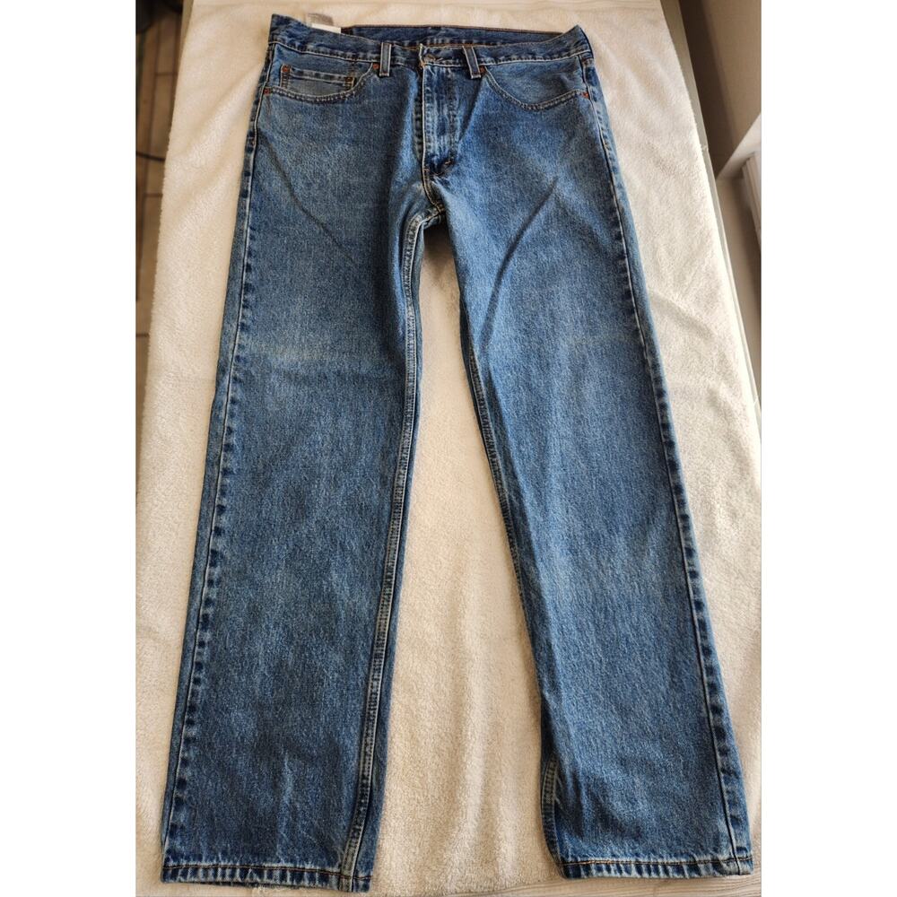 Levis 505 Jeans Mens 36x32 Medium Wash Straight Leg Vintage Distressed Denim